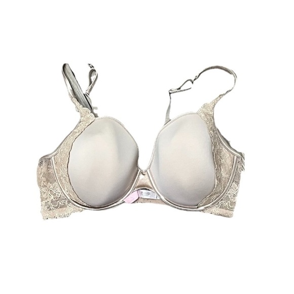 Victoria Secret Romantic Lace Underwire Bra Beige Nude Padded Adjustable 36DD - Picture 2 of 8